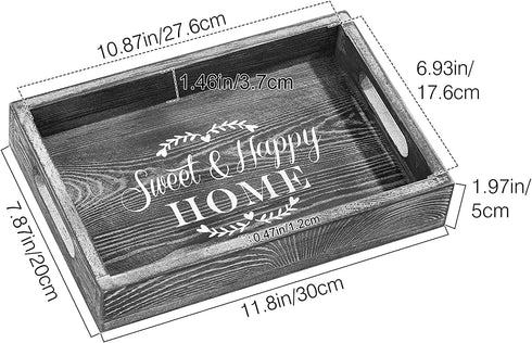 Shinowa Rustic Wood Serving Tray with Handles Rectangular Wooden Tray Platter for Breakfast in Bed, Appetizers,Coffee Table, Ottoman, Party, Food Serving, Home D©cor, Medium Size - Gray