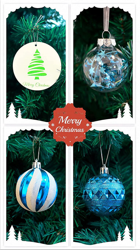 Poshlr Christmas Ball Decorations Set of 145 Pcs, with Round Ornaments, Tree Topper, Clear Balls and More, Best Gifts Ideas for Family and Friends (Blue)