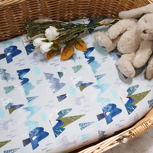 Baby Bassinet Sheet for Boys and Girls, Cradle Mattress Sheet, Baby Bedside Sleeper Cover, Universal for Rectangle, Oval, Hourglass Bassinet Mattress, Soft & Breathable, 2 Pack, Mountain & Pine