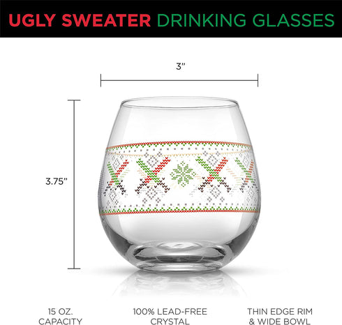 JoyJolt Star Wars„¢ Ugly Sweater Stemless Glasses. Set of 4 Large 15oz Stemless Glass Drinking Glasses, Star Wars Kitchen Glasses. Star Wars Gifts for Men or Women, Star Wars Collectibles for Adults