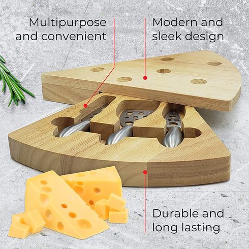 Bamboo Essentials Rubber Wood Cheese Board Set - Charcuterie Platter with Cutlery Set - Perfect for Birthday, Housewarming & Wedding Gifts, Can Be Used in Sets forming a Center Piece