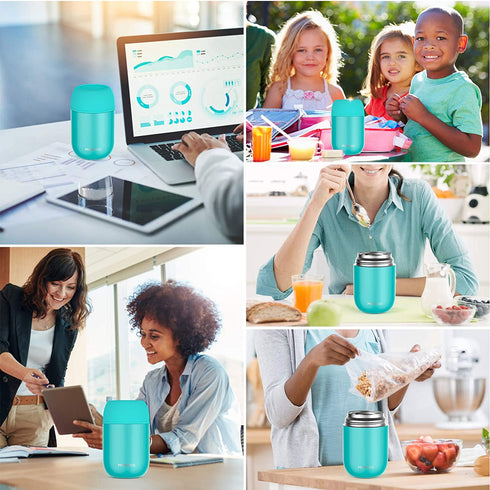 Hot Containers for Kids Lunch Box - Wide Mouth Keep Food Drinks Hot Warm Cold Box, 16Oz Thermal Soup Bowl With Spoon Nomeca Stainless Steel Vacuum Food Flask for School Office Outdoor, Teal