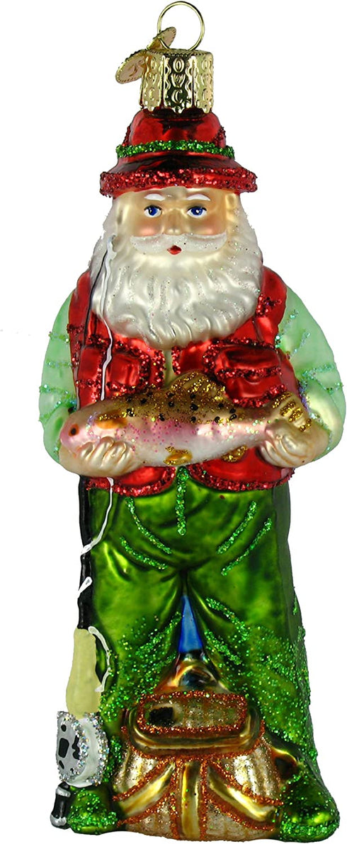 Old World Christmas Ornaments: Fisherman Collection Glass Blown Ornaments for Christmas Tree, Fly Fishing