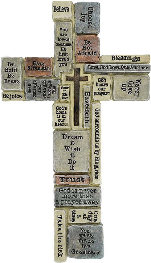 10" Inspirational Wall Cross | Covered in Encouraging Words and Phrases | Great Gift | Christian Home Decor
