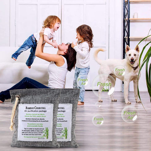 Bamboo Charcoal Air Purifying Bag,Charcoal Odor Absorber,Bamboo Charcoal Air Purifying Bags,Activated Bamboo Charcoal for Home,Pets,Car,Closet,Basement,8 Pcs Set(4x200g,4x50g,4 hooks)