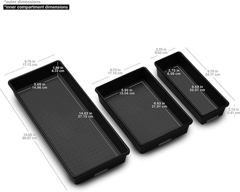 madesmart 3 Bin Pack-CARBON COLLECTION Soft-Grip Lining & Non-Slip Rubber Base & BPA-Free, Medium