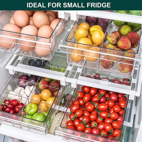 Fridge Drawer Organizer, LALASTAR Mini Refrigerator Drawers Storage Box, Pull Out Refrigerator Storage Drawers for Food, Drinks, Fit for Fridge Shelf Under 0.6" (4-grid) Dividers Are Removable