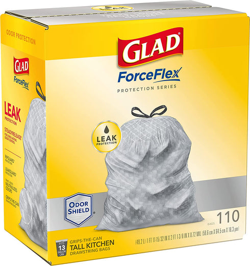 GLAD Protection Series Force Flex Drawstring Smell Shield, Gray, 13 Gallon, 110 Count