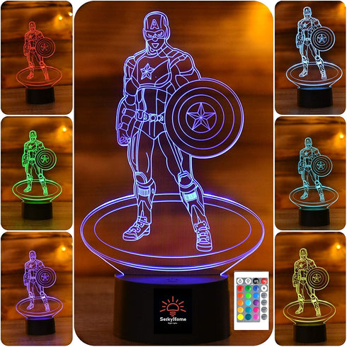 SERKYHOME 3D Illusion Night Lights for Kids with Remote Control 7 Colors Led Table Lamp (Captain America)