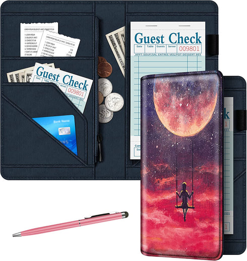 BVYA Upgraded 10 Pockets PU Server Book Organizer, Server Books with Zipper Pocket, Guest Check Pen Holder Serving Book Fit Server Waitress Apron, With a Pen