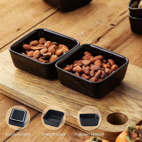 3.5 Inch Square Ramekins Set of 10, 6 OZ Porcelain Ramekins for Baking, Creme Brulee Dish, Souffle Cups, Appetizer Cups, Dipping Sauce Dish, Custard Dish, Pudding Cups, Black