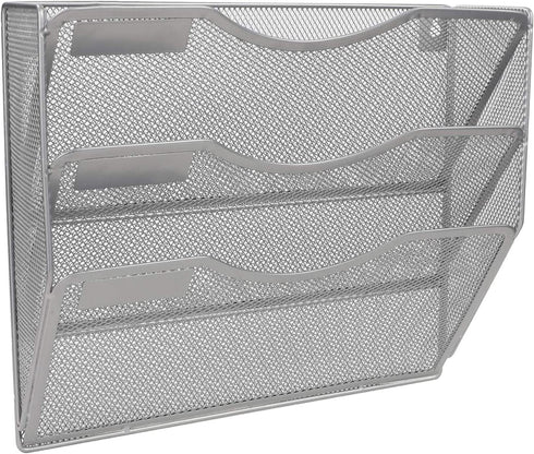 EasyPAG 3 Pocket Wall Mounted File Organizer Vertical Hanging File Folders Holder Paper Rack for Office Home,Silver