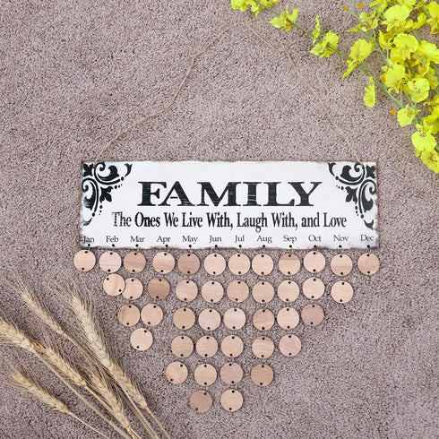 VORCOOL Family Birthday Hanging Plaque Board DIY Wooden Calendar Birthday Reminder Home Decor (1 Plaque/ 1 Rope/ 50 Round Discs)