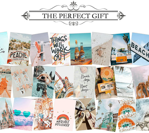 KOSKIMER 100PCS Blue Wall Collage Kit Aesthetic Pictures, 100 Set 4x6 Inch, Summer Beach Room Decor Aesthetic, Cute VSCO Posters for Teen Girls, Preppy Bedroom Decor, Vibey Photo Collage Kit for Dorm