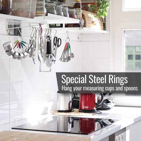 13-Piece Measuring Cups and Spoons Set - Stainless Steel Measuring Cups and Oval-Shaped Measuring Spoon - New Spring-Type Ring with No Sharp Edges - Non-Slip Silicone Grip Handles - Heavy-Duty