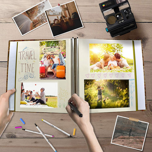 Holoary Photo Album Self Adhesive Magnetic Self-Stick Page Scrapbook Hand Made DIY Albums, Printed Kraft Paper Cover Old Map Adventure World Travel Book