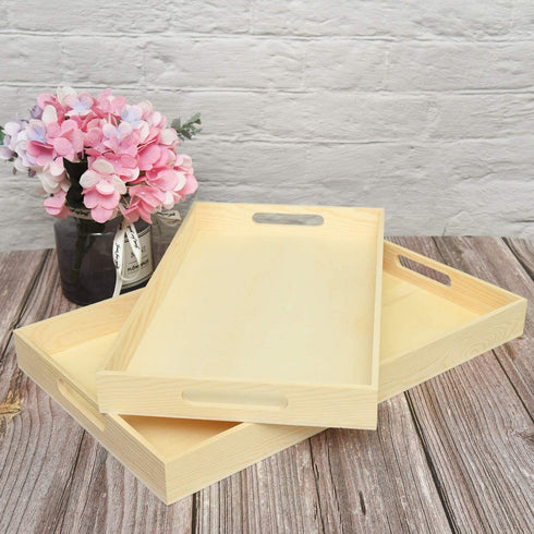 Vumdua Wooden Nested Serving Trays,5 PCS Rectangular Shape Wood Trays, Kitchen Nesting Trays for Serving Pastries, Snacks | Wooden Trays for Crafts/Art, Home Decor And Montessori Activity