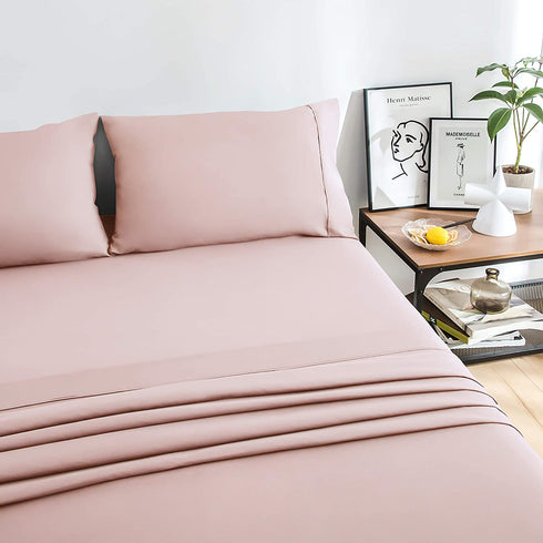 Mohap Bed Sheet Set 3 Piece Bedding Sheets & Pillowcases Set Brushed Microfiber Soft Bedding Fade Resistant Easy Care Twin Pink