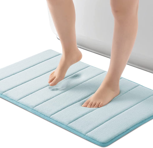 ROSMARUS Memory Foam Bath Rug Non Slip Absorbent Bathroom Rugs with PVC Backing Ultra Soft Bath Room Floor Mat Kitchen Runner Restroom Living Room Carpet,20X 32,Blue