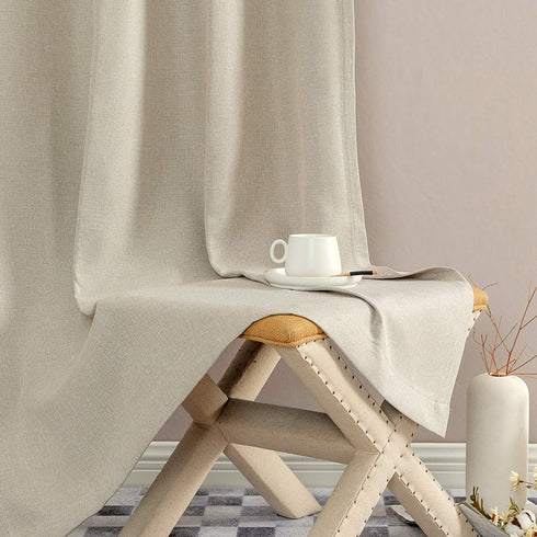 JINCHAN Linen Fabric Curtain Room Darkening Window Treatment for Bedroom 63 Inch Long Thermal Insulated Living Room Curtain Greyish Beige 1 Panel