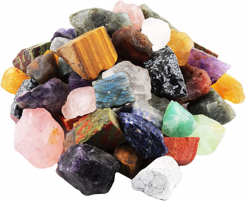 Rockcloud 1 lb Natural Crystals Raw Rough Stones for Cabbing,Tumbling,Cutting,Lapidary,Polishing,Reiki Crytsal Healing,Colorful Mixed Stones
