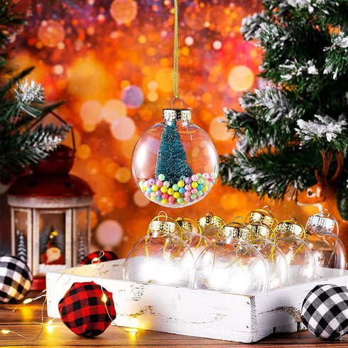 Clear Christmas Plastic Ornament Ball Transparent Fillable Sphere Light Bulb Ornament with Rope and Removable Metal Cap Christmas Hanging Ornaments for Christmas Tree Decor (Gold, 12)