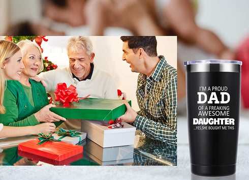 I'm a Proud Dad of a Freaking Awesome Daughter 20 OZ Tumbler.Father Dad Gifts from Daughter,Son,Wife.Birthday,Christmas Gifts for New Dad,Father,Husband,Men Travel Mug(Black)