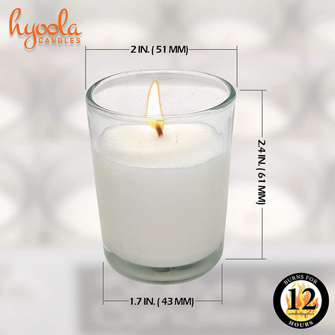 White Votive Candles - 12 Pack - Clear Glass Cups, Unscented, Long 12 Hour Burn Time - for Party Decorations, Birthday, Wedding and Dinner Centerpieces - Hyoola