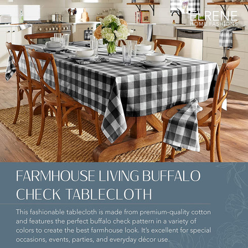 Elrene Home Fashions Farmhouse Living Buffalo Check Tablecloth, 52" x 52", Black/White
