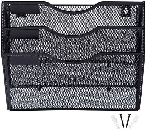 EASEPRES 3 Pockets Mesh Wall File Holder Organizer Office Hanging Magazine Rack, Black