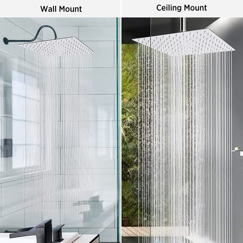 Sooreally Rain Shower Head High Pressure, 10 Inch Stainless Steel Square Rainfall Showerhead, Mirror-like, Easy Install, Swivel Spray Angle, Luxury Shower Experience, Chrome Finish