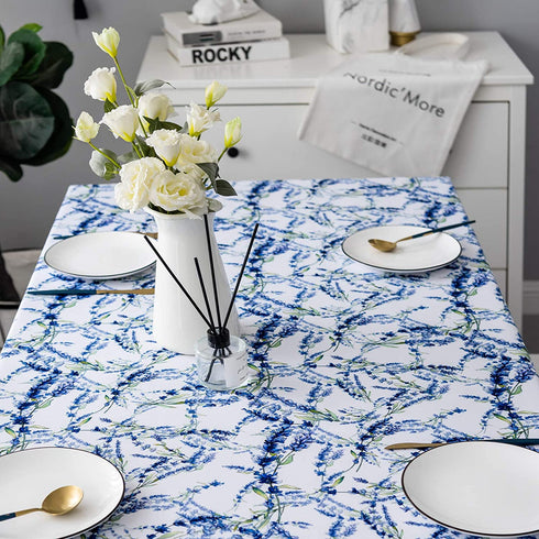 YONGLIU Rectangle Blue and Green Floral/Flower Printed Tablecloth Polyester Washable Indoor Outdoor Spillproof Table Cloth Cover for Dining Room Parties Patio Thanksgiving Birthday ( 55"X55"Square)