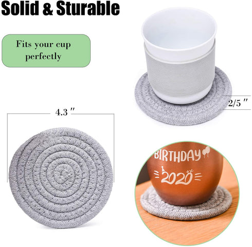 Coasters for Drinks, Braided Absorbent Coasters with Holder (6-Piece Set) for Home and Kitchen-Light (Set 2)