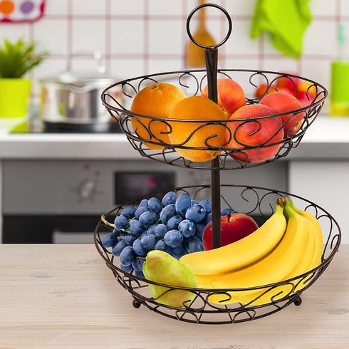 Sorbus® 2-Tier Countertop Fruit Basket Holder & Decorative Bowl Stand”Perfect for Fruit, Vegetables, Snacks, Household Items, and Much More (Bronze)
