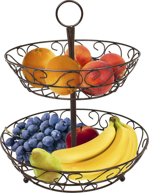 Sorbus® 2-Tier Countertop Fruit Basket Holder & Decorative Bowl Stand”Perfect for Fruit, Vegetables, Snacks, Household Items, and Much More (Bronze)