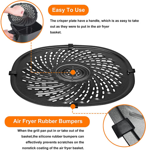 Upgraded Air Fryer Crisper Plate For PowerXL Gowise 7QT Air Fryers with Rubber Bumpers, Nonstick Coating Grill Pan Plate, Air Fryer Rack Replacement Parts Accessories, Dishwasher Safe