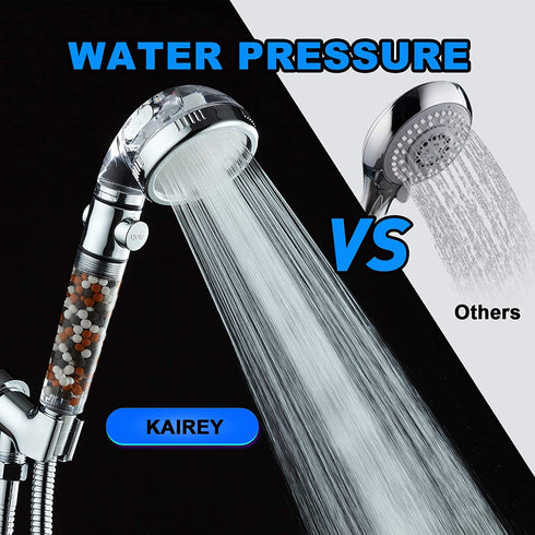 KAIREY Zen Shower Head with Beads On/Off,3 Function High Pressure Water Saving Filtered Handheld Ionic Showerhead,Anion Energy Ball Purifying Water Shower ,with 60 Inch Shower Hose and Bracket