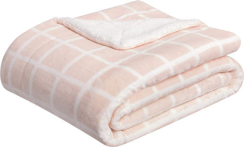Amazon Basics Ultra-Soft Micromink Sherpa Blanket - Throw, Blush Grid
