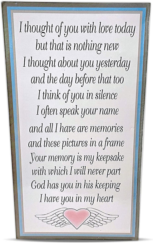 BANBERRY DESIGNS Memorial Windchimes - I Thought of You with Love Today Poem Engraved on This Wind Chime - Angel Wings Wrapped Around a Heart and Teardrop Charm - in Loving Memory Chimes