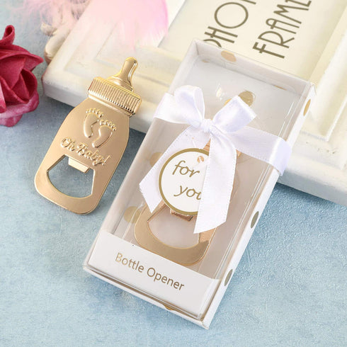 12 Pack Bottle Opener Baby Shower Favor For Guest,Cute Bottle Opener with Baby Footprints Neutral Baby Shower Decoration Supplies for Boy or Girl with Individual Packaging (Gold, 12)