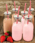 Estilo Milk Bottle - Reusable Glass Bottle for Dairy Milk With Straws & Metal Screw On Lids, 10.5 ounce, Clear, Set of 6