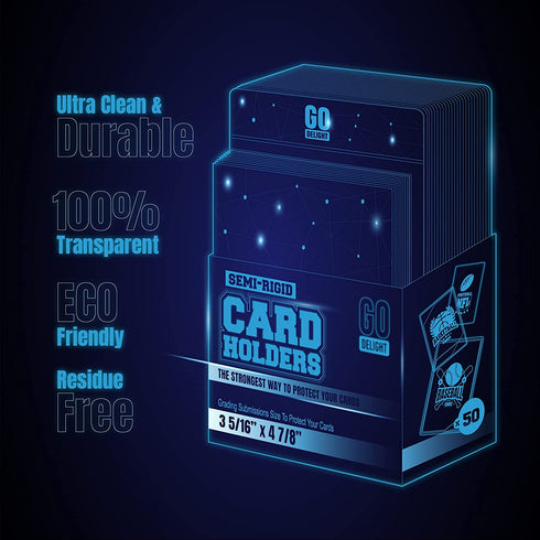 Semi Rigid Card Holder 50 Card Holders for Trading Cards and 50 Penny Sleeves Pokemon, Baseball Card Holder - Baseball Card Sleeves -3-5/16" x 4-7/8" Including 1/2" Lip - Trading Card Sleeves