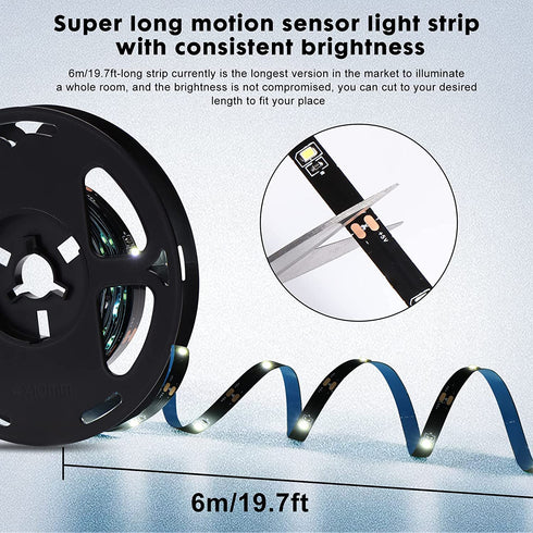 3.5m/11.5ft Motion Activated Gun Safe Light Strip, Megulla Gen3 Rechargeable Battery Powered Motion Sensor Black LED Strip with Timer and Dimmer for Closets, Stairs, Bed, Under Cabinet-Warm White
