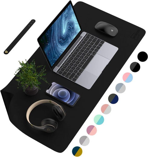 AFRITEE Desk Pad Protector Mat - Dual Side PU Leather Desk Mat Large Mouse Pad Waterproof Desk Organizers Office Home Table Decor Gaming Writing Mat Smooth (Black/Black, 35.4" x 17")