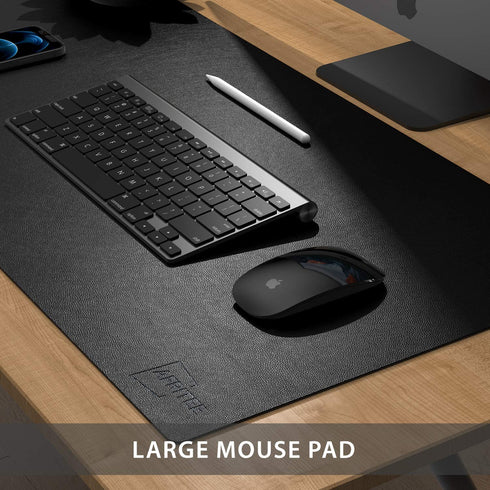 AFRITEE Desk Pad Protector Mat - Dual Side PU Leather Desk Mat Large Mouse Pad Waterproof Desk Organizers Office Home Table Decor Gaming Writing Mat Smooth (Black/Black, 35.4" x 17")