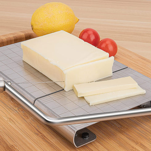 YasTant Professional Cheese Slicer for Block Cheese, Luxury Size Cheese Cutter Stainless Steel Cheese Slicer Board with Wire Cutter Heavy Duty, Perfect for Soft Semi Hard Cheese Grey