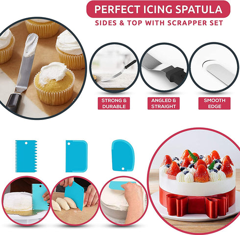 100PCs Piping Bags and Tips Set -48 Numbered Icing Tips, Cookie Cupcake, Cake Decorating Kit Baking Supplies Tools Cake Frosting Piping Tips, Reusable & Disposable Pastry Bags Icing Spatula & Smoother