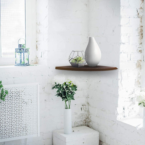 Halter Semi Circle Ledge Wood Shelves, Decorative Floating Wall Shelves for Bathroom, Bedroom, Living Room, and Kitchen, Wooden Office Shelves for Wall Storage, Floating Wall Shelf, (Brown)