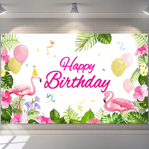Summer Flamingo Themed Party Decoration Backdrop Flamingo Banner Party Supplies Tropical Floral Photo Booth Hawaiian Themed Party Decoration for Birthday Party Luau Beach Party, 70.8 x 43.3 Inch