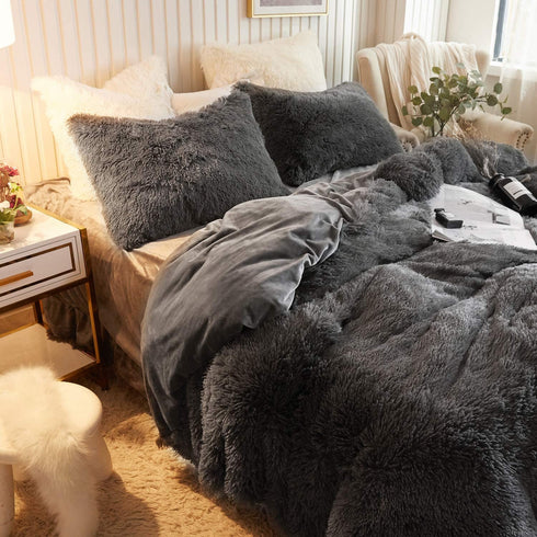 XeGe Faux Fur Throw Pillow Cases Plush Shaggy Ultra Soft Pillow Cover Fluffy Crystal Velvet Decorative Pillowcases Zipper Closure,Set of 2(Standard, Dark Gray)